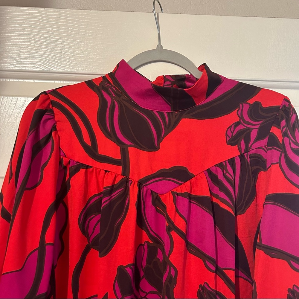 Formal Floral Red, Pink, Black Mock neck Dress